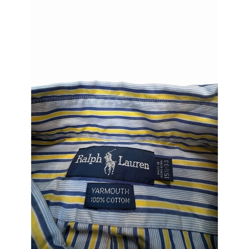 Polo Ralph Lauren Yarmouth Shirt 15.5 33 M Blue Yellow Stripe Button Down